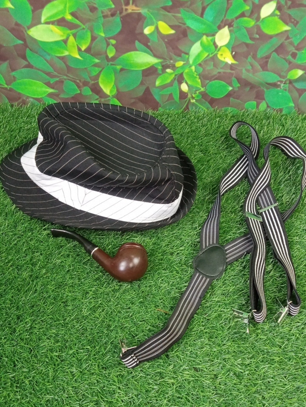 👻 Men's Costume Black Pinstripe Trilby Hat Set